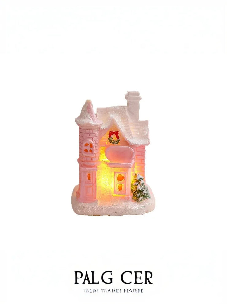 Christmas Decorations Resin Small House Light Up Village House Figurines Cartoon Table Ornament For Holiday Gift Cute Christmas