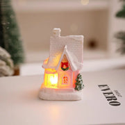 Christmas Decorations Resin Small House Light Up Village House Figurines Cartoon Table Ornament For Holiday Gift Cute Christmas