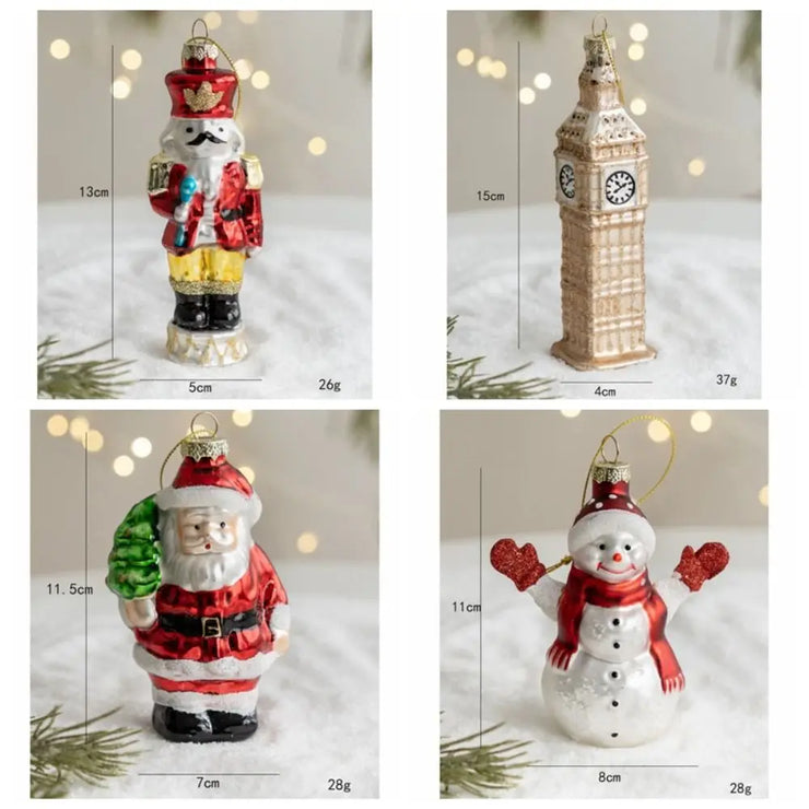Santa Claus Christmas Glass Ornaments Christmas Theme New Year X-mas Tree Decoration Snowman Pendant Gift Christmas Hanging