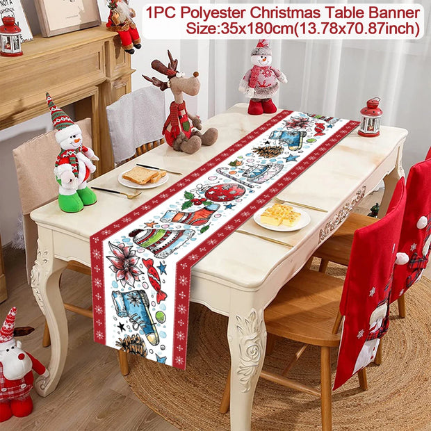 Christmas Table Runner Merry Christmas Decoration for Home Xmas Party Decor 2025 Navidad Notal Noel Ornament Happy New Year 2026