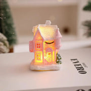 Christmas Decorations Resin Small House Light Up Village House Figurines Cartoon Table Ornament For Holiday Gift Cute Christmas