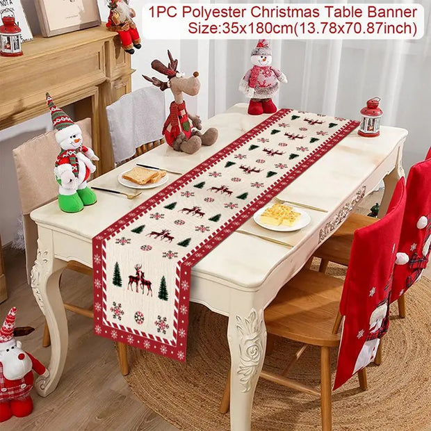Christmas Table Runner Merry Christmas Decoration for Home Xmas Party Decor 2025 Navidad Notal Noel Ornament Happy New Year 2026