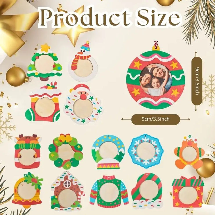 30pcs Christmas Wooden Photo Frame Ornaments, Hanging Decorations for Xmas Tree, Holiday Home Party Decor and Personalized Gift