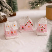 Christmas Decorations Resin Small House Light Up Village House Figurines Cartoon Table Ornament For Holiday Gift Cute Christmas