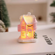 Christmas Decorations Resin Small House Light Up Village House Figurines Cartoon Table Ornament For Holiday Gift Cute Christmas