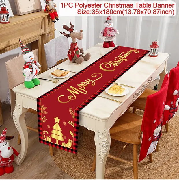 Christmas Table Runner Merry Christmas Decoration for Home Xmas Party Decor 2025 Navidad Notal Noel Ornament Happy New Year 2026