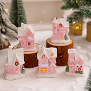 Christmas Decorations Resin Small House Light Up Village House Figurines Cartoon Table Ornament For Holiday Gift Cute Christmas