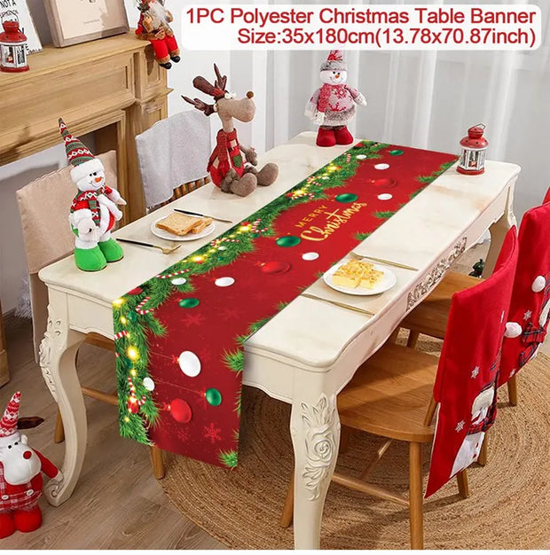 Christmas Table Runner Merry Christmas Decoration for Home Xmas Party Decor 2025 Navidad Notal Noel Ornament Happy New Year 2026