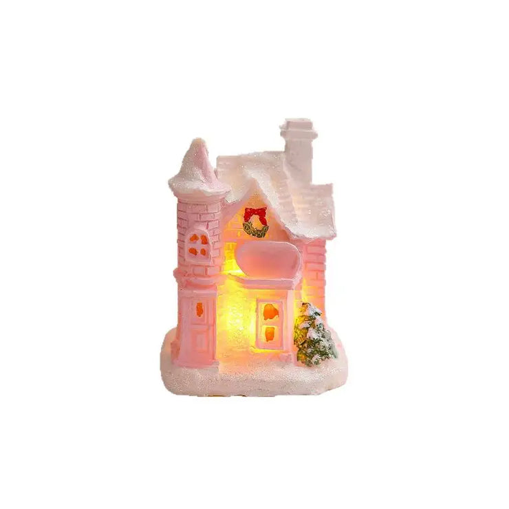Christmas Decorations Resin Small House Light Up Village House Figurines Cartoon Table Ornament For Holiday Gift Cute Christmas