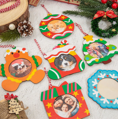 30pcs Christmas Wooden Photo Frame Ornaments, Hanging Decorations for Xmas Tree, Holiday Home Party Decor and Personalized Gift