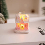 Christmas Decorations Resin Small House Light Up Village House Figurines Cartoon Table Ornament For Holiday Gift Cute Christmas