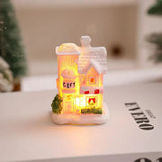 Christmas Decorations Resin Small House Light Up Village House Figurines Cartoon Table Ornament For Holiday Gift Cute Christmas