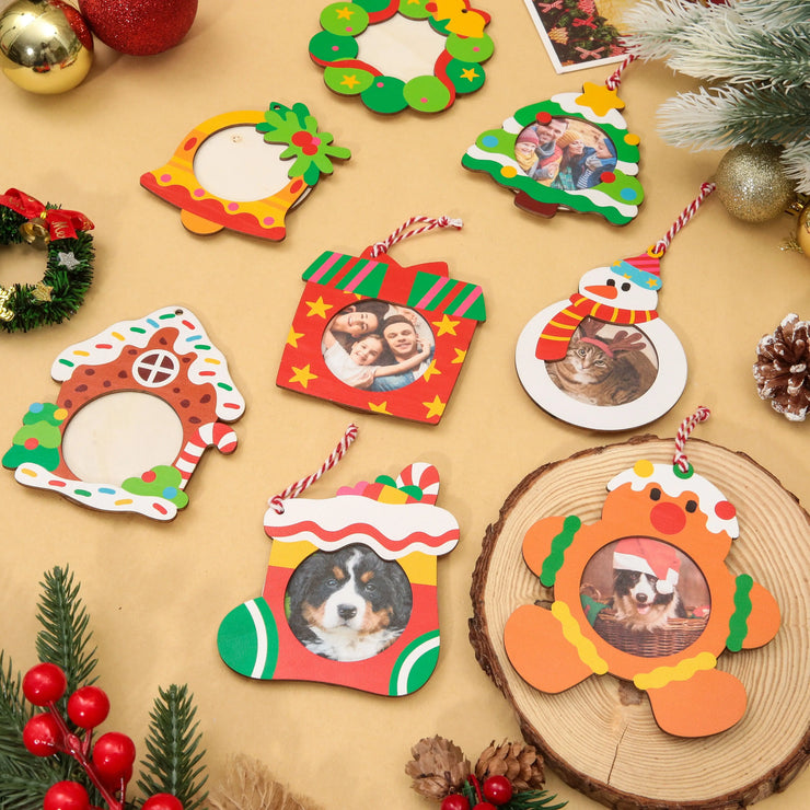 30pcs Christmas Wooden Photo Frame Ornaments, Hanging Decorations for Xmas Tree, Holiday Home Party Decor and Personalized Gift