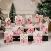 Christmas Decorations Resin Small House Light Up Village House Figurines Cartoon Table Ornament For Holiday Gift Cute Christmas