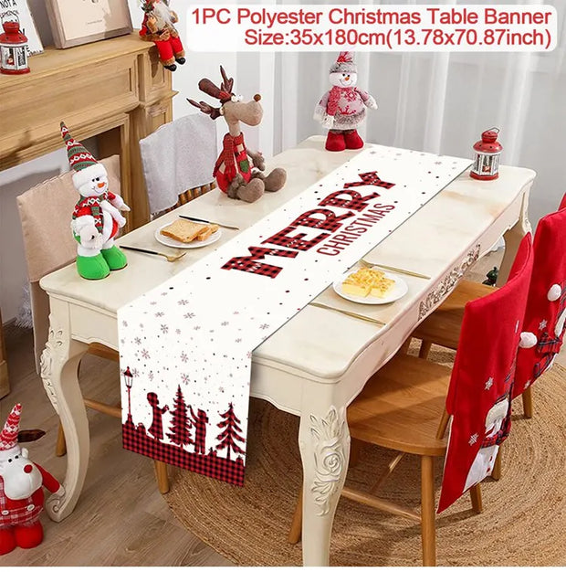 Christmas Table Runner Merry Christmas Decoration for Home Xmas Party Decor 2025 Navidad Notal Noel Ornament Happy New Year 2026
