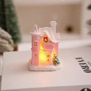 Christmas Decorations Resin Small House Light Up Village House Figurines Cartoon Table Ornament For Holiday Gift Cute Christmas
