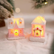 Christmas Decorations Resin Small House Light Up Village House Figurines Cartoon Table Ornament For Holiday Gift Cute Christmas