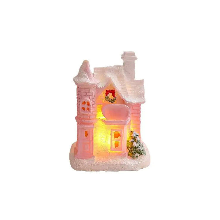 Christmas Decorations Resin Small House Light Up Village House Figurines Cartoon Table Ornament For Holiday Gift Cute Christmas