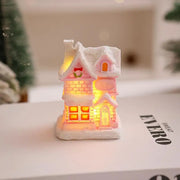 Christmas Decorations Resin Small House Light Up Village House Figurines Cartoon Table Ornament For Holiday Gift Cute Christmas