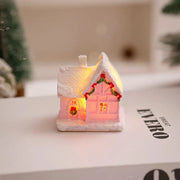 Christmas Decorations Resin Small House Light Up Village House Figurines Cartoon Table Ornament For Holiday Gift Cute Christmas