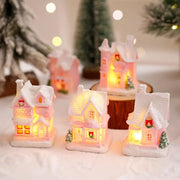 Christmas Decorations Resin Small House Light Up Village House Figurines Cartoon Table Ornament For Holiday Gift Cute Christmas