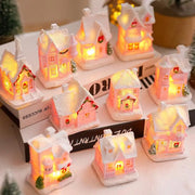 Christmas Decorations Resin Small House Light Up Village House Figurines Cartoon Table Ornament For Holiday Gift Cute Christmas