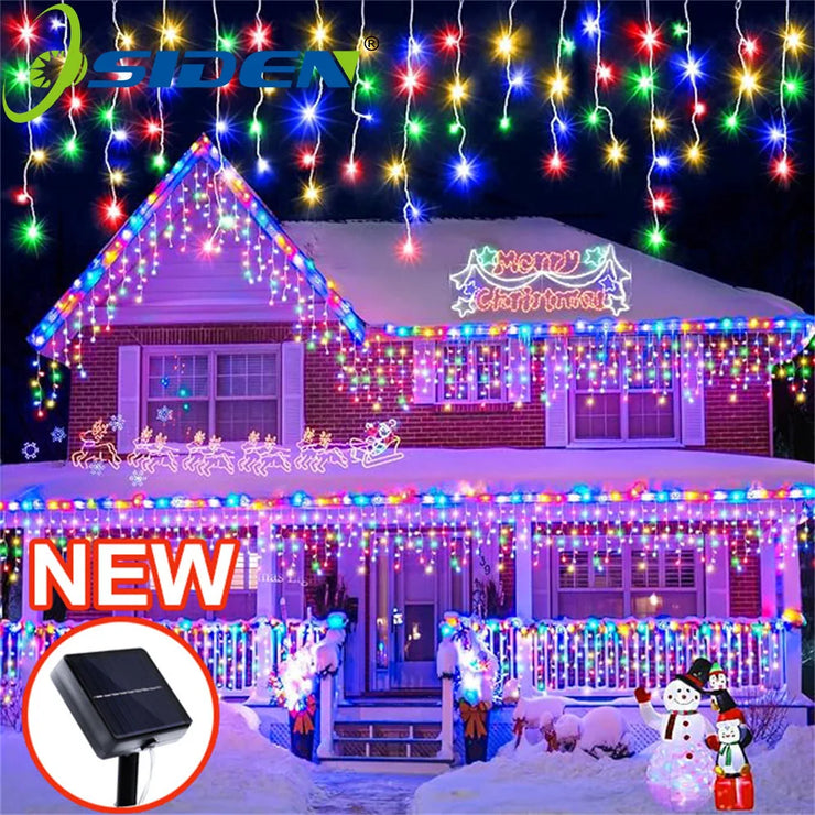 NEW 162/96LED Solar Icicle Outdoor Christmas Lights 8 Modes Waterproof Fairy Lights for Home Party Halloween Holiday Decoration